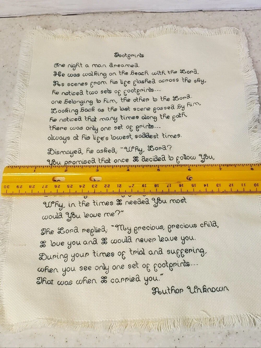 Vintage Footprints in the Sand Cross Stitch Needlepoint Poem Fringed Unframed 11